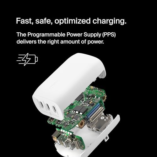 Belkin 3-Port USB C Fast Charger Block – 67 W Power Adapter with Advanced PPS Technology for i Phone 16, Mac Book Pro, Galaxy Devices, Air Pods & Nintendo Switch 2 – Ultra-Fast USB-C PD 3.1 Charger for Efficient Multi-Device Charging – Sleek Compact Design for Travel & Daily Use