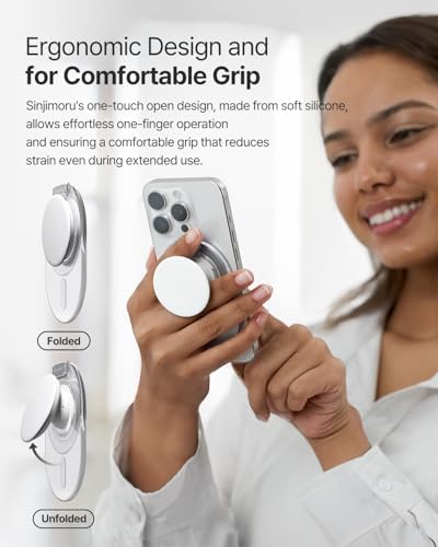 Maximize Your Smartphone Utility with the Sinjimoru Mag Safe-Compatible Phone Grip Stand – 3000 G Kickstand for i Phone 12 to 16, Includes Adaptor Ring for Effortless Hands-Free Use, Stylish Clear Black Design for Modern Aesthetics