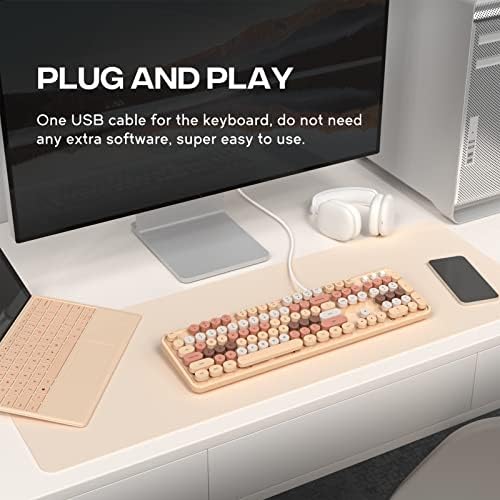 Retro-Inspired Full Size Typewriter Keyboard with Number Pad – Wired USB Keyboards for Windows 7, 8, 10, 11 | Enhance Your Typing Experience with Classic Charm and Modern Efficiency | Perfect for Home and Office Use