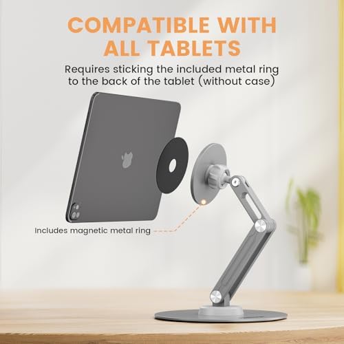 Versatile Magnetic i Pad Stand – Foldable Aluminum Alloy Tablet Holder with 360° Adjustable Rotation for Optimal Viewing and Enhanced Stability – Lightweight and Portable Accessory for Home and Office Use (Sleek Gray Finish)