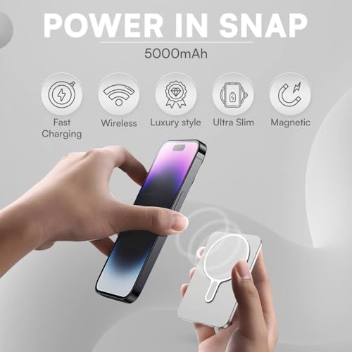 Ultra Slim Magnetic Power Bank for i Phone 16/15/14/13/12 – Fast Wireless Charger with 5000 m Ah Capacity, Mag-Safe Compatible, Lightweight Design for On-the-Go Charging, Perfect for Daily Use and Emergencies