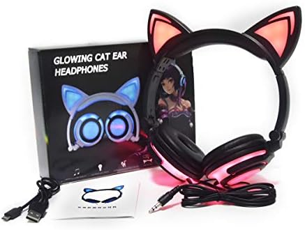 Vibrant Cat Ear LED Headphones for Kids & Teens – Rechargeable Over-Ear Audio Bliss in Black & Pink – Ultimate Comfort for i Pads, Tablets, & Mobile Gaming – Trendy Sound Experience for Endless Fun & Entertainment