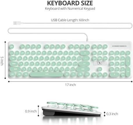 Elevate Your Workspace with the Fogruaden Retro Typewriter Keyboard – Stylish Full-Size USB Design, 104 Round Keys, and White LED Backlighting for Effortless Night Use, Ergonomic & Silent Membrane Keys Perfect for Windows PC and Laptops, Ideal for Writers and Gamers Seeking a Unique Vintage Touch
