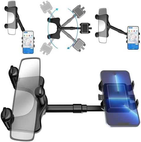 Revolutionize Your Driving with the Unifizz 360-Degree Rotatable Rear View Mirror Phone Holder – Universal Hands-Free Smartphone Mount for i Phone 11-14 Pro Max & Samsung Devices – Space-Saving Retractable Design for Effortless Navigation & Communication – Enhance Safety and Accessibility While You Drive