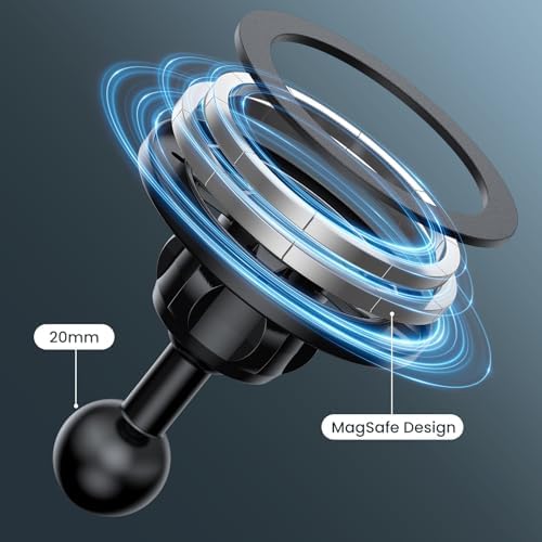 20mm Ball Magnetic Phone Car Mount for MagSafe iPhone 16/15/14/13/12 Pro Max & Smartphones, Metal Cell Phone Holder with Universal 20mm Socket Compatibility – Enhanced Compatibility and Speed