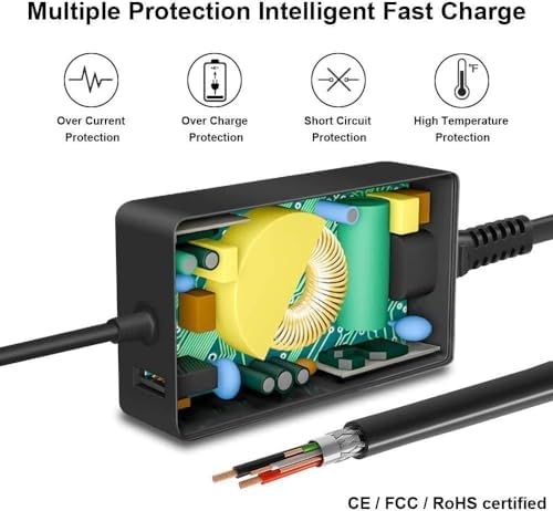 High-Speed 65 W Surface Laptop Charger – Universal Compatibility for Microsoft Surface Pro 3/4/5/6/7/8/9/X and Surface Book 1/2/3 with Smart Safety Features and USB Charging Port – Durable, Efficient Power Supply for Home, Office, and On-the-Go Use