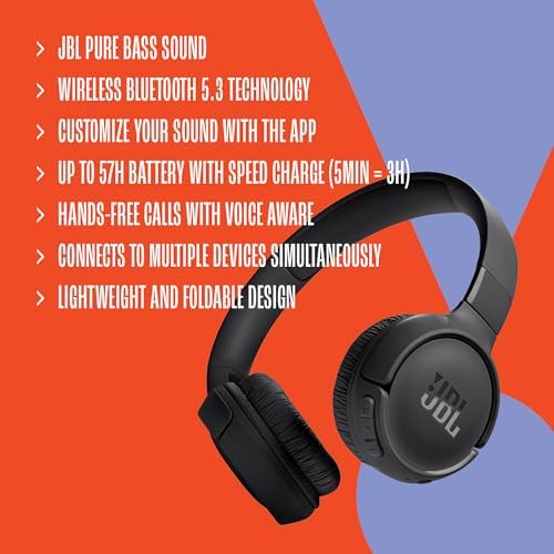 JBL Tune 520 BT Wireless On-Ear Headphones – Unmatched 57-Hour Battery Life with Quick Charge, Ultra-Comfortable Foldable Design, Voice Aware for Effortless Hands-Free Calls, Lightweight Portability in Striking Purple – Ideal for Music Lovers & Daily Travelers