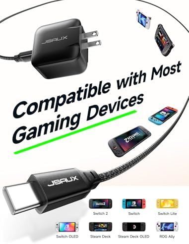 JSAUX 65 W USB C Fast Charger: High-Power Charging Adapter for Nintendo Switch 2, ROG Ally & Steam Deck – Includes 6.6 FT USB C Cable – Versatile EU & UK Travel Charger for Samsung Galaxy & Pixel Devices – Ultimate Fast Charging Solution for Gamers and Professionals