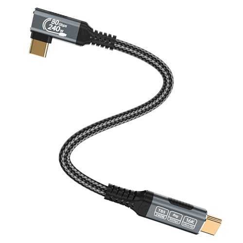 240 W 80 Gbps Right Angle USB-C Cable – Thunderbolt 5 Compatible 3.3 ft, 90 Degree Design for 8 K/16 K 60 Hz Displays, Ultra-Fast Data Transfer and Power Delivery, Ideal for Compact Workspaces and High-Performance Devices