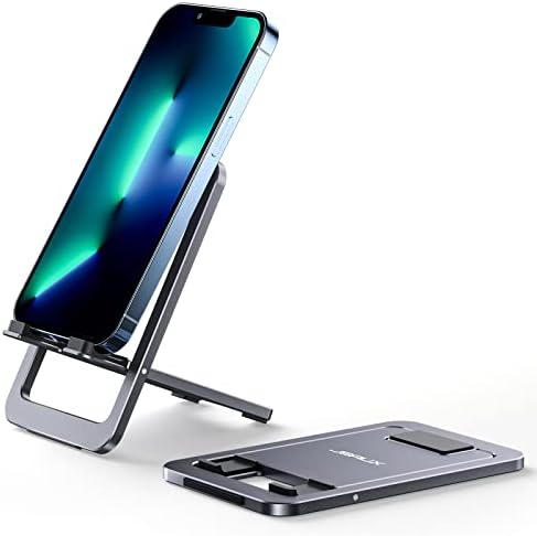JSAUX Cell Phone Stand [2-Pack] Foldable Aluminum Adjustable Phone Holder for Desk Portable Travel Holder Office Desk Accessories Compatible with iPhone 15 14 13 12 11 Pro Max X Samsung S24 S23 Grey – Enhanced Compatibility and Speed