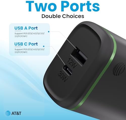 AT&T 40 W USB-C Fast Charging Wall Adapter – Ultimate Travel Companion with Foldable Prongs for i Phone, i Pad, Samsung Galaxy, Google Pixel & More – Universal Compatibility for Rapid Power Delivery Anytime, Anywhere