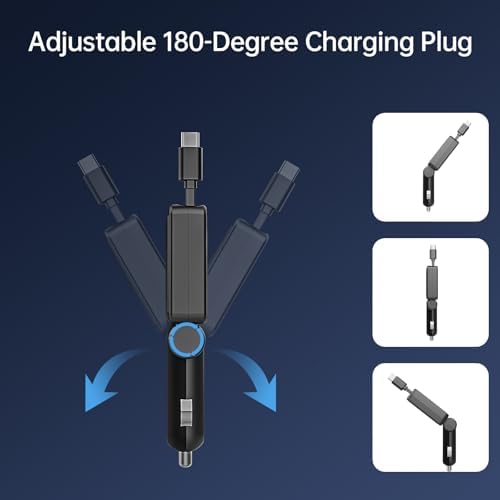 Flexino Ultra-Slim Retractable Car Charger for i Phone 16 & More – Fast Charging Dual USB C Adapter for Galaxy, Pixel, and More – Compact Design for Maximum Portability & Clutter-Free Charging Solution – Enhanced Safety Features & Rapid Power Delivery – Perfect for Road Trips & Daily Commutes