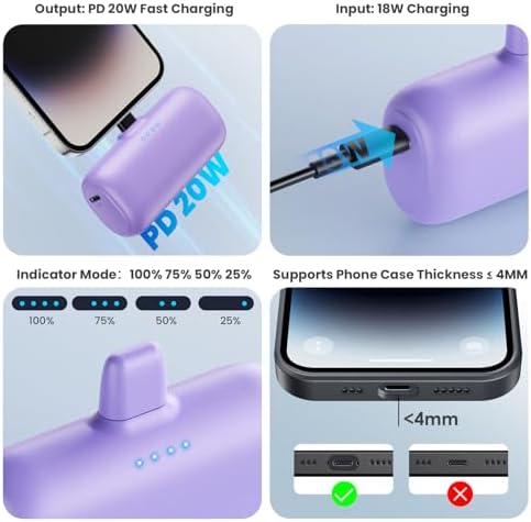 Ultra-Compact 2-Pack i Phone Power Bank – 5200 m Ah PD Fast Charging Mini Portable Charger for Travel – Cordless, Lightweight Battery Pack Compatible with i Phone 14/14 Pro/13/12/11/X/8/7/6 Plus – Essential Charging Solution for On-the-Go Lifestyles