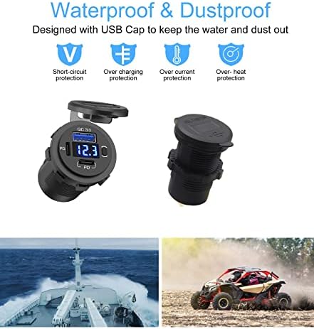 12 V Dual USB C Car Charger Socket with Quick Charge 3.0, Integrated Voltmeter & Power Switch – Ultimate Charging Solution for Vehicles, Boats, and Trucks, Enhanced Versatility & Safety