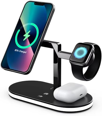 Ultimate 3-in-1 Fast Charging Station with Magnetic Alignment and LED Lamp for Apple Devices – 15 W Wireless Charger for i Phone and Qi-Compatible Gadgets, Efficient Workspace Organizer and Stylish Home Essential