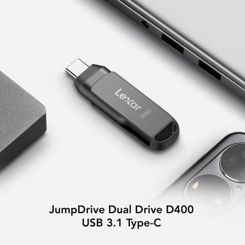 Lexar 256 GB Dual Drive D400 – High-Speed USB 3.2 Type-C & Type-A Flash Drive for Seamless Photo Backup and Storage Expansion, Perfect for i Phone 15 Users, Swivel Design with Durable Metal Housing, Up to 130 MB/s Transfer Rates for Effortless File Management and Enhanced Device Compatibility