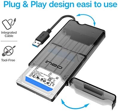 Ineo USB 3.1 Type C Tool-Less External Hard Drive Enclosure for 2.5 Inch SATA HDD & SSD – Fast UASP Supported Storage Solution for 7 mm & 9.5 mm Drives – Lightweight, Portable Design in Elegant White Finish for Enhanced Data Management Efficiency