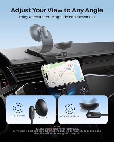 Anker Nano 15 W Qi2 Wireless Car Charger – 360° Adjustable Magnetic Charging Mount with Detachable Pad and Durable Alloy Bracket for i Phone 16/15/14/13/12 Series (Includes Adapter) – Effortless Fast Charging and Enhanced Stability for On-the-Go Power