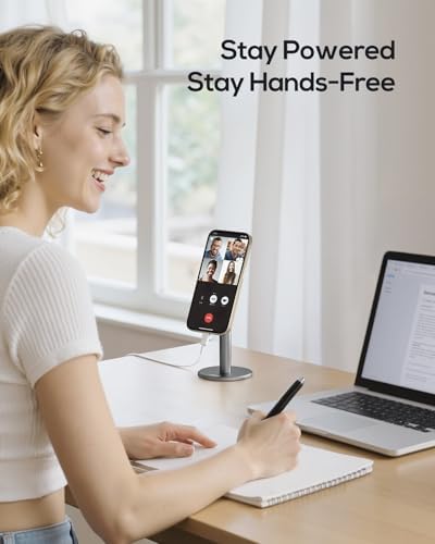 Nulaxy Premium Magnetic Aluminum Phone Stand with Dual Metal Rings – 360-Degree Rotating Adjustable Holder for Desk and Office – Universal Compatibility with Mag Safe Cases – Sleek Gray Design for Enhanced Productivity and Convenience