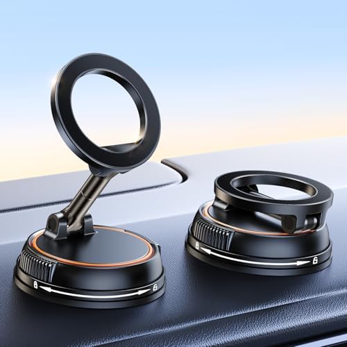 Magnetic Car Dashboard Phone Holder with 360-Degree Rotation | Vacuum Suction Mount Compatible with i Phone 16, Samsung & Google Android – Hands-Free Navigation Solution for Safer Driving Experience