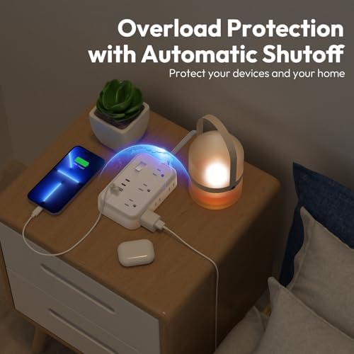 NTONPOWER 6-Outlet Surge Protector Power Strip with 4 USB Charging Ports, Including 2 USB-C Fast Chargers, 5-Foot Flat Plug Extension Cord for Home, Office & Dorm Room – Ultimate Device Protection & Space-Saving Solution