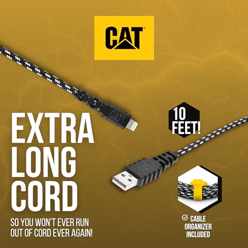 Ultra-Durable 10 ft CAT Lightning Charger Cable for i Phone & i Pad – Apple MFi Certified Fast Charging USB A Male to Male Connection – Enhanced Flexibility & Reliability for Everyday Use
