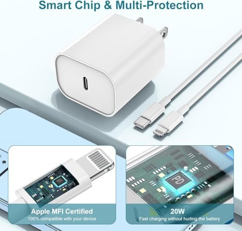 MFi Certified 20 W USB-C to Lightning Fast Charger for i Phone 14/13/12 – 6 FT Durable Cable & Power Delivery Block in Stylish Blue – Ultimate Solution for Rapid Charging of All Apple Devices Including i Pad Pro, XS, XR, 8 Plus – Optimized for Reliability and Speed