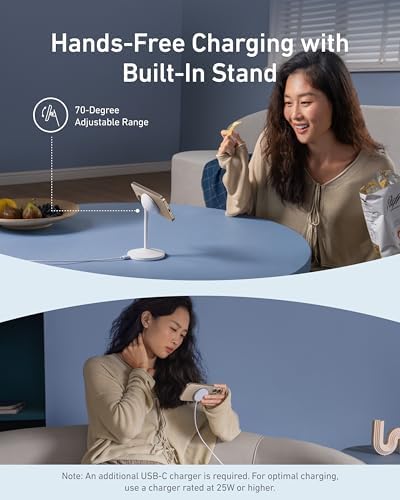 Anker Mag Go i Phone 16 Mag Safe Charger Stand – 15 W Fast Magnetic Wireless Charging Station with Qi2 Certification, 360° Device Compatibility & Sleek Design for i Phone 16/15/14/13/12 Series & Air Pods (Includes 25 W Adapter) – Elevate Your Charging Experience Today!