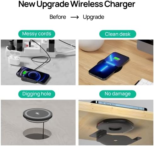 KPON Seamless Invisible Wireless Charger Mat – 30 mm Under-Desk Charging Solution for i Phone 11-16, Samsung, LG, Google Pixel – Fast Charging Station with QC Adapter for Clutter-Free Desk Organization – Ultimate Efficiency and Style