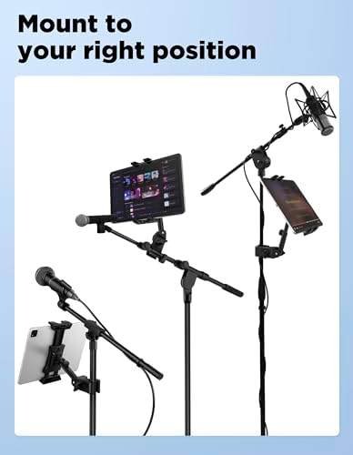Transform Your Performance with LZSIG’s Adjustable Tablet & Power Bank Mount Holder for Mic Stand – Universal Compatibility for 4.7 to 13.5-Inch Devices, Perfect for Musicians and Content Creators – Enhance Stability, Accessibility, and Device Charging During Live Shows and Recording Sessions