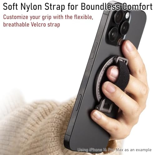 Transform Your i Phone Experience with the Mag Safe Phone Grip Kickstand – Ergonomic Adjustable Strap with 20 N52 Magnets for Ultimate Stability | Foldable & Ultra-Portable Design for Seamless Compatibility with i Phone 12/13/14/15/16 Pro Max | Enhance Hands-Free Use with Secure Magnetic Attachment for Videos and Photos
