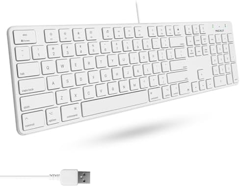 Enhance Your Workspace with the Macally Ultra-Slim USB Wired Keyboard – Full-Size Design & Number Keypad for Mac & Windows Devices, Elegant Silver Finish for Style and Durability