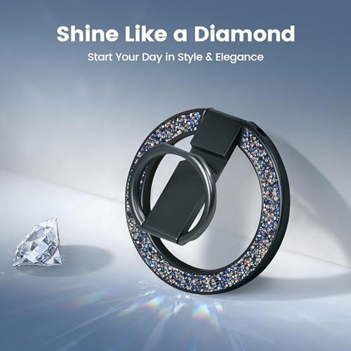 Glitter Silver Magnetic Phone Ring Stand – Ultra-Thin, 360-Degree Rotating Grip for i Phone 16/15/14/13/12 – Stylish Finger Loop Holder Enhancing Usability and Drop Protection