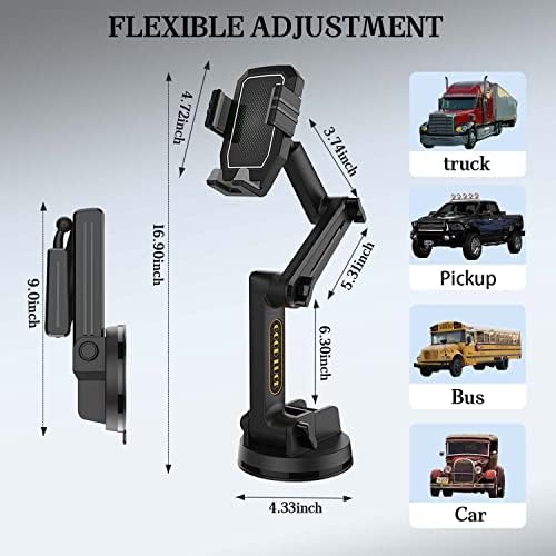 Ultimate Truck Phone Holder Mount with 16.9-Inch Long Arm – Super Suction Cup Dashboard & Windshield Accessory for Pickup and Commercial Trucks, Ensuring Enhanced Compatibility for All Smartphones and Unmatched Driving Safety