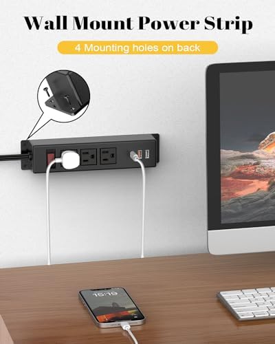 Kungfuking Wall-Mountable Power Strip with USB Ports – 6.56 FT Surge Protector Extension Cord Featuring 2 AC Outlets and Flat Plug Design for Enhanced Charging Flexibility and Device Safety