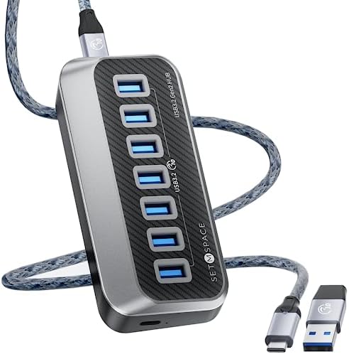 Transform Your Connectivity with Our 7-Port USB Hub – High-Speed USB 3.2 Gen1 Splitter Featuring Unique 32° Angled Design for Easy Access – Perfect for PCs, Laptops & More – Enjoy 5 Gbps Data Transfer Speeds with a 3.28 ft Cable for Ultimate Flexibility & Enhanced Productivity – Ideal for Home & Office Use