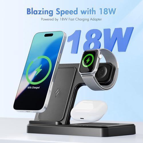 Portable 3-in-1 Wireless Charging Station: Qi Fast Charger Stand for i Phone 12-16 Pro Max, Apple Watch Series 10-2, Ultra & SE, Air Pods Pro 2-4 – Foldable Travel Design for Effortless Charging & Stylish Organization (White)