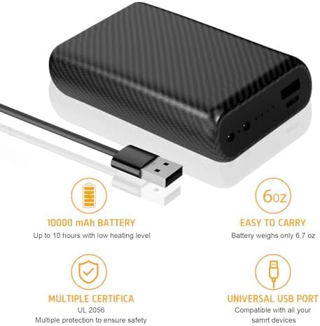 Ultimate 10,000 m Ah Heated Vest Battery Pack – Rechargeable Power Bank for All Heated Clothing – Quick Charge, Lightweight, and Durable Design for Men & Women – Enhance Your Outdoor Comfort & Mobility in Cold Weather