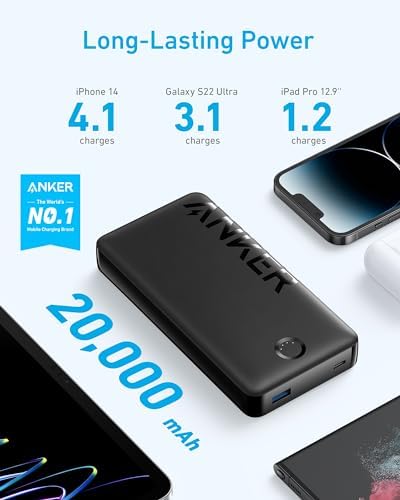 High-Capacity ANKER 20,000 m Ah Portable Charger – Fast Charging Power Bank with Dual USB-A and USB-C Ports for Effortless Compatibility with i Phone 16/15/14/13/12 and Samsung Galaxy – Ideal for Travel and Daily Use – Compact Design for Ultimate Convenience