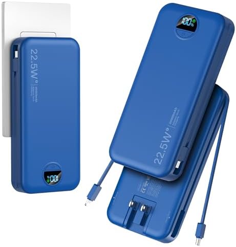 Ultra-Portable 20000 m Ah Power Bank with Built-In Cables & AC Plug | PD 20 W Fast Charging for i Phone, Samsung, Android | LED Display Travel Charger – Charge Multiple Devices Seamlessly and Stay Powered On-the-Go