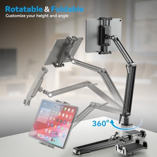 Ergonomic 360° Rotating Adjustable Monitor Stand for 15.6″ Tablets – Versatile Bed Clamp Mount for i Pad Air/Pro/Mini – Portable Desk Arm Holder Enhancing Comfort and Productivity Anywhere