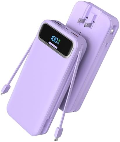 Ultimate 20,000 m Ah Portable Charger with Built-in Cables & AC Plug – Super Fast PD20 W & SCP22.5 W USB-C Power Bank for Quick Device Charging – LED Display & Universal Compatibility for i Phone, Samsung & More – Essential Travel Accessory for On-the-Go Power Solutions