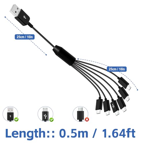Herfair 6-Way Micro USB Splitter Cable – 4.92 FT Multi Charging Cord for Enhanced Device Connectivity and Fast Data Transfer – USB 2.0 Type A Male to 6 Micro USB Male Adapters – Universal Compatibility for Smartphones, Tablets, and More