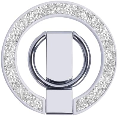 Glitter Silver Magnetic Phone Ring Stand – Ultra-Thin, 360-Degree Rotating Grip for i Phone 16/15/14/13/12 – Stylish Finger Loop Holder Enhancing Usability and Drop Protection