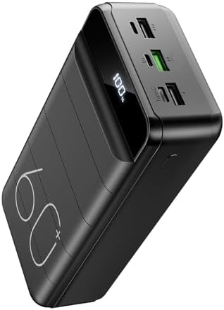 High-Capacity 60000 m Ah Power Bank with 22.5 W Fast Charging, 4 Device Outputs & 3 Input Options, LED Display & Built-in Flashlight – Ultimate Portable Charger for All Electronic Devices