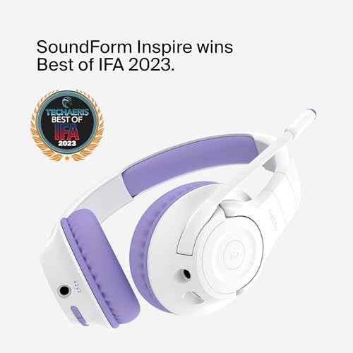 Belkin Sound Form Inspire Kids Wireless Over-Ear Headphones – Safe Listening with 85 d B Volume Limit, 35-Hour Battery Life, and Built-In Microphone – Ideal for Online Learning, Travel, and Fun – Trendy Lavender Compatible with i Phone, i Pad, Galaxy & More