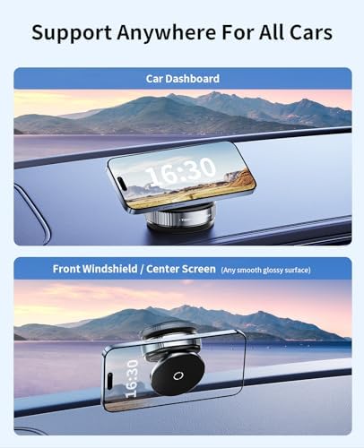 Vacuum Magnetic Phone Holder Stand, Suction Cup Phone Mount,Foldable and Retractable Vacuum Suction Phone Holder,360°Adjustable Magsafe Car Mount for iPhone 16e 16 Pro Max 15 14 13 12 – Enhanced Compatibility and Speed
