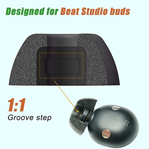 Memory Foam Ear Tips for Beats Studio Buds – Premium Comfort and Enhanced Sound Isolation, Secure Earhooks for Active Lifestyles, Compatible with Studio Buds+ Charging Case, Stylish Black Finish, Perfect Fit for Audiophiles and Fitness Enthusiasts