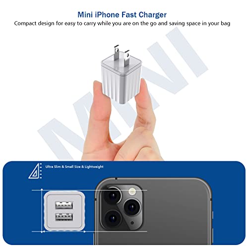 Dual-Port i Phone Fast Charger with 6.6 FT Nylon Braided Lightning Cable – Efficient Dual Device Charging Adapter for i Phone 14, 13, 12 Pro Max, 11, SE & i Pad – MFi Certified Power Solution for Rapid Charging and Enhanced Durability