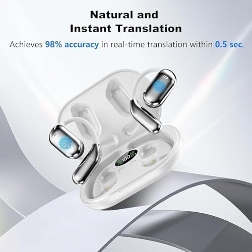 Transform Your Global Communication with AI-Enhanced 3-in-1 Translation Earbuds: Real-Time Language Translator with Superior Sound, 80-Hour Battery Life, and Noise-Cancelling Design – Ideal for Travelers, Professionals, and Language Learners – Subscription-Free Convenience in Sleek White Finish